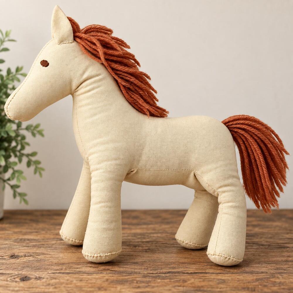 Vintage Handmade Cloth Horse Primitive Folk Art Stuffed Pony Yarn Mane Decor